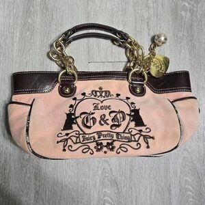 Vintage Y2K Juicy Couture Velour Purse Handbag Satchel Bag Pink Brown